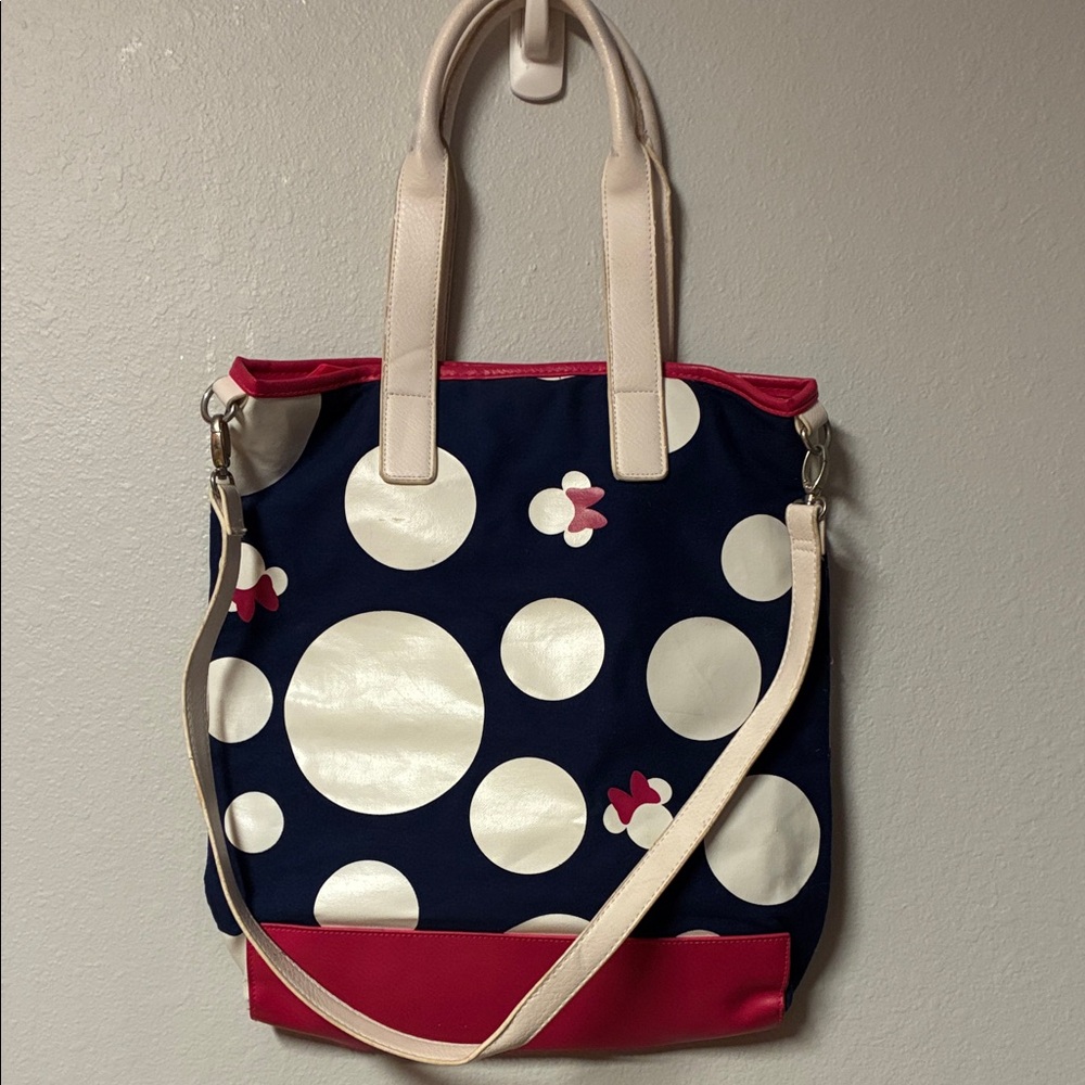 Navy Polka Dot Minnie Mouse Tote with Pink Trim - Women's Bag